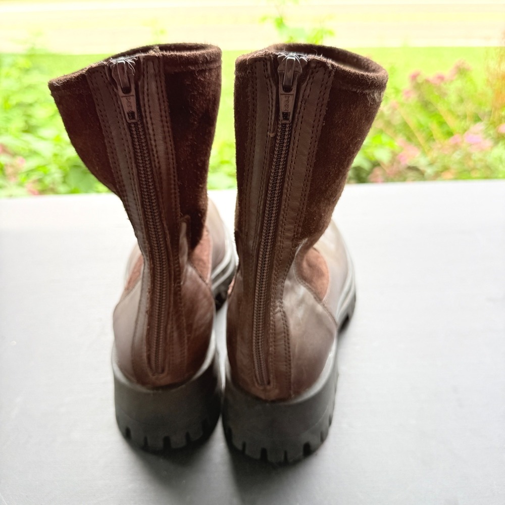 Larnica Brown Leather Suede Lug Sole Faux Fur Lined Boots Size 40 Made in Italy - Picture 11 of 12